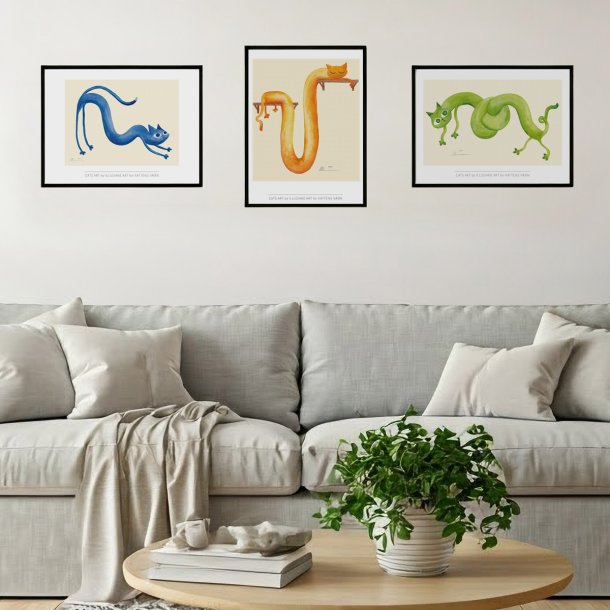 SAMLING TRE BILLEDER- CATS by ILLUSIANE ART